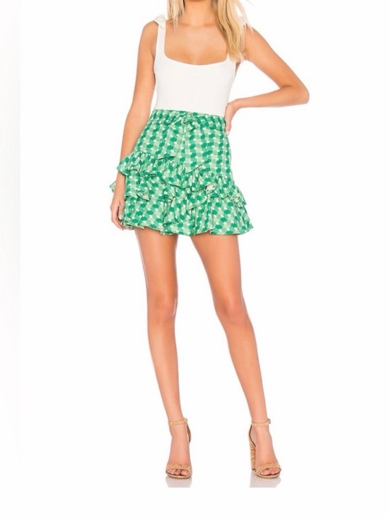 Tularosa Dresses & Skirts - Tularosa Green Gingham Ruffle Mini Skirt